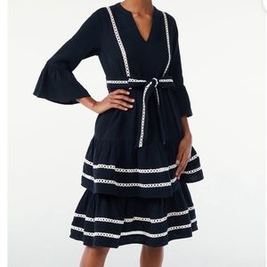 Scoop Women's 3/4 Sleeve Lace Detail Tiered Mini Dress